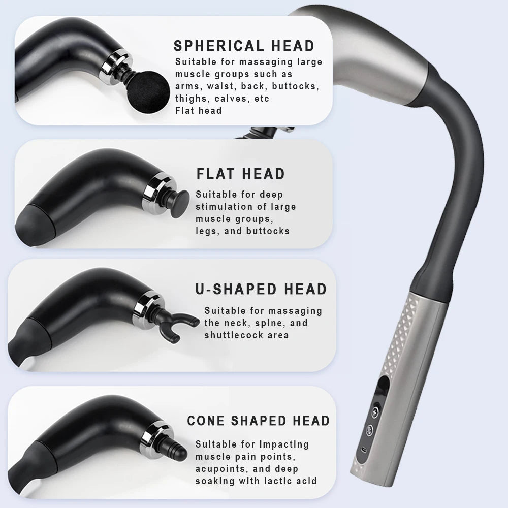 Massagepistole mit ergonomisch gebogenem Griff – Selbstmassage für Rücken & Schultern