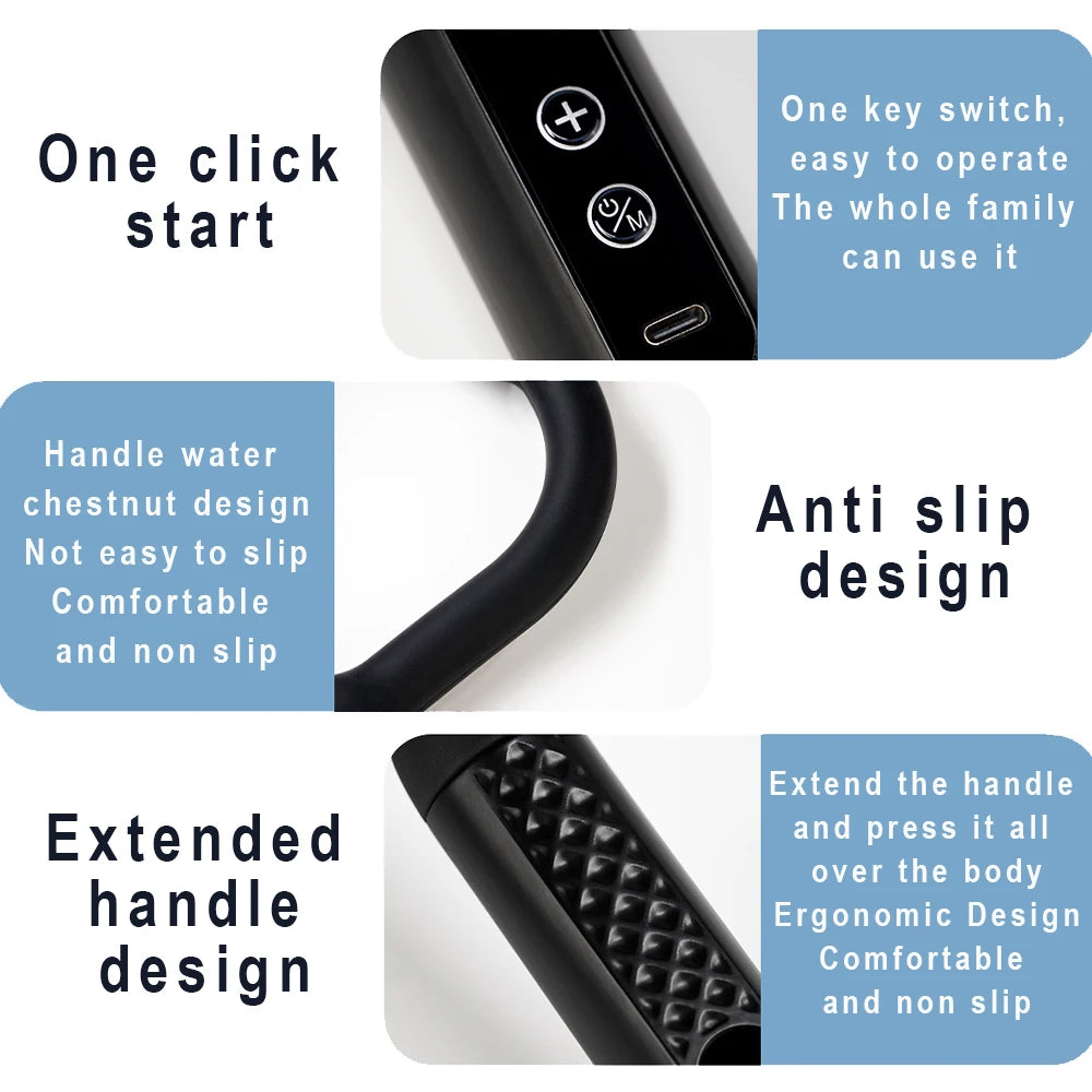Massagepistole mit ergonomisch gebogenem Griff – Selbstmassage für Rücken & Schultern