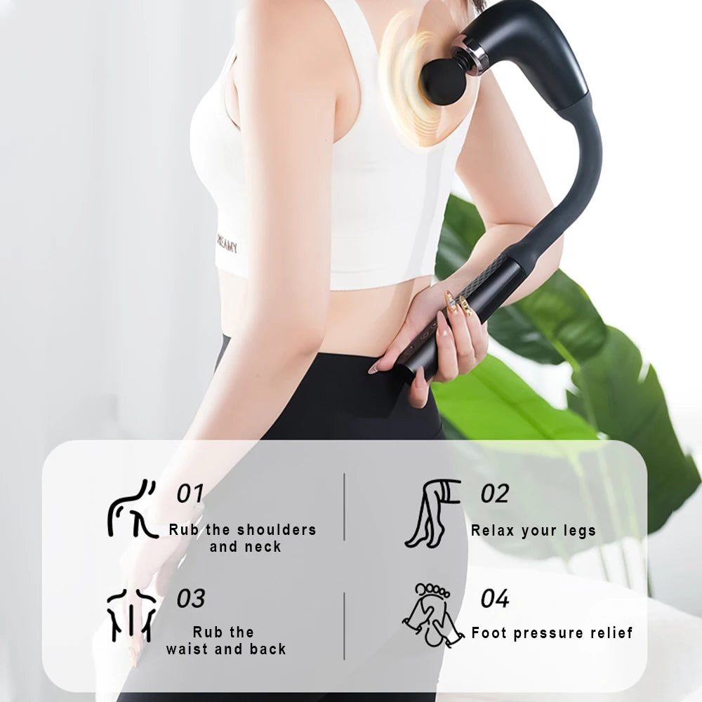 Massagepistole mit ergonomisch gebogenem Griff – Selbstmassage für Rücken & Schultern