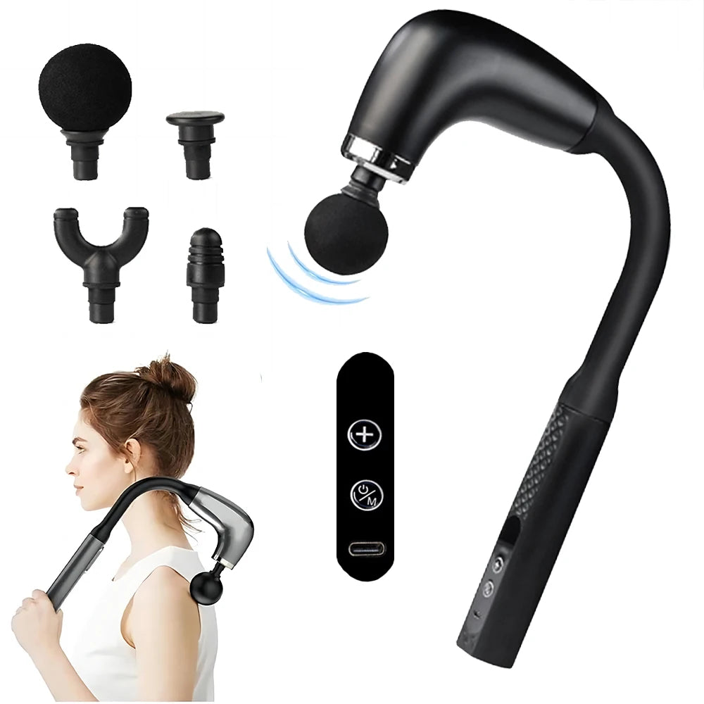Massagepistole mit ergonomisch gebogenem Griff – Selbstmassage für Rücken & Schultern